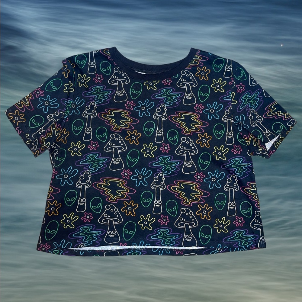 Trippy Alien Mushroom Print Crop Top by A-Lab